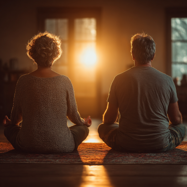 Grup de seniori practicând exerciții de echilibru