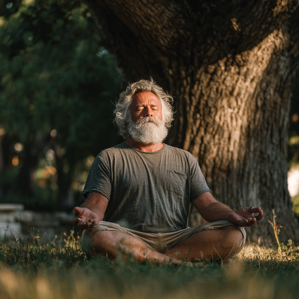 Senior demonstrând flexibilitate prin yoga